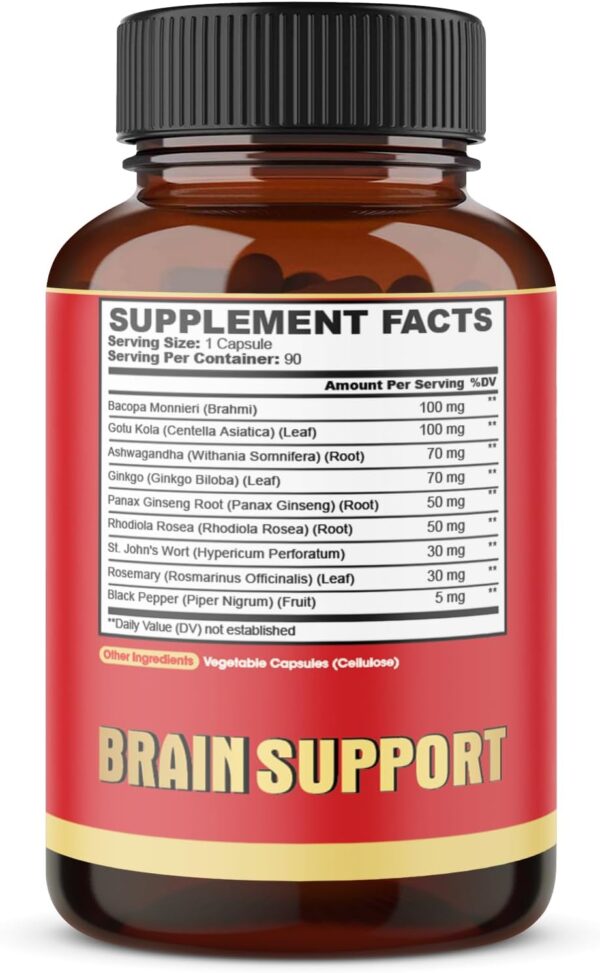 9in1 Brain Support Supplement - Concentrated Ashwagandha Root, Gotu Kola Powder, Bacopa Monnieri Powder and More - 90 Capsules - 3-Month Supply - Image 7