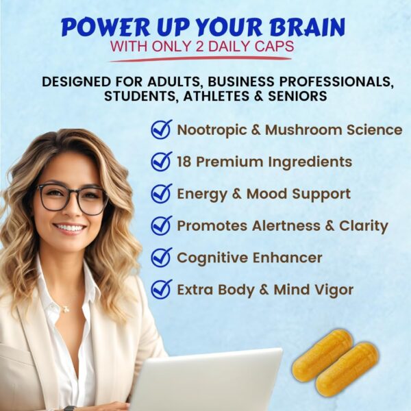 Brain Supplements for Memory & Focus - Nootropic Brain Health - Cognitive Performance, Clarity, Energy, Mental Vigor, Shilajit - Alpha Choline, Lion's Mane, Bacopa, 18 Premium Ingredients - Image 2