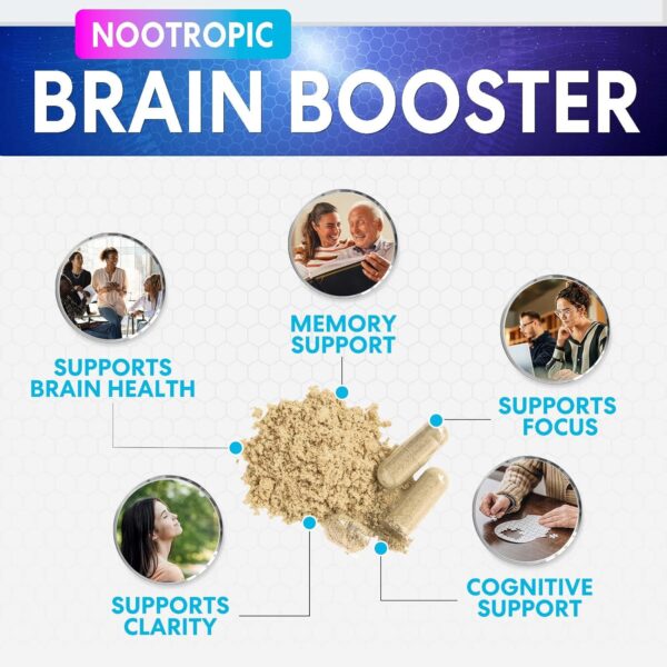 Brain Supplement Memory Pills - Nootropics Support for Concentration, Clarity, Energy & Focus - Brain Health with Bacopa, Cognitive Vitamins, Phosphatidylserine, DMAE - Brain Booster - 120 Capsules - Image 5