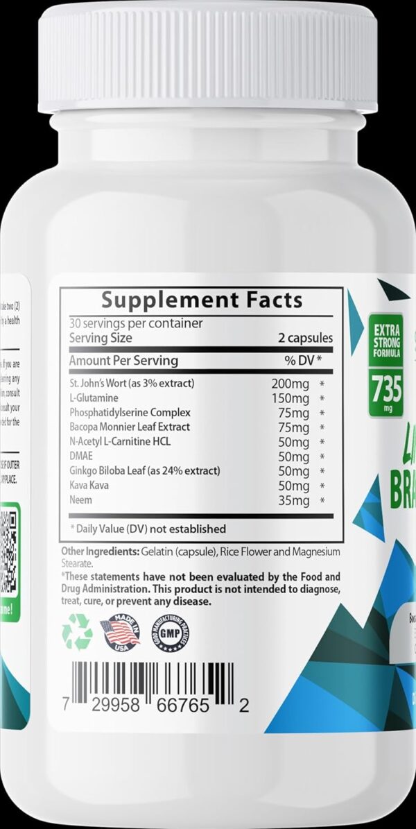 Limitless Brain Boost (60 caps) - Memory, Focus, Mental Clarity - Nootropics Scientific Formula for Enhance Performance, Super Ginkgo Biloba, St John Wort Extract, DMAE - Image 3