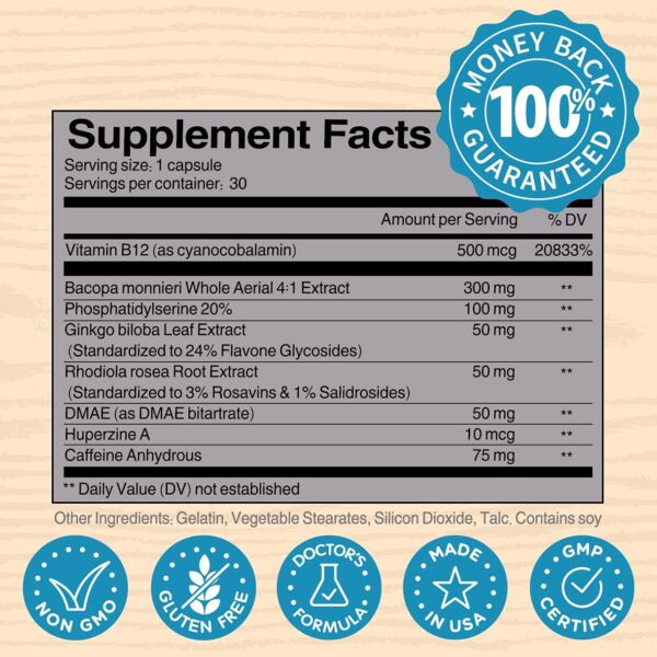 Brain Supplement for Focus, Memory, Clarity, Energy Work as Caffeine Brain Booster for Memory & Focus for Brain Fog, Brain Boost & Brain Support (Pack 1) - Image 3