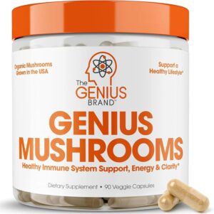Genius Mushroom Supplement - Full-Spectrum Lion’s Mane, Cordyceps, Reishi -Daily Brain Nootropic for Energy, Focus, Memory & Overall Wellness - 90 Capsules – Organic for Mental Clarity & Performance