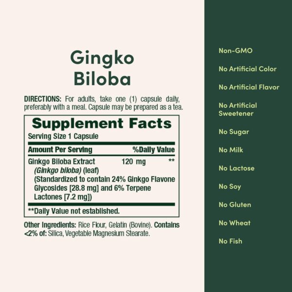 Nature's Bounty Ginkgo Biloba Capsules 120mg, Memory Support Supplement, Supports Brain Function and Mental Alertness, 100 Capsules - Image 5