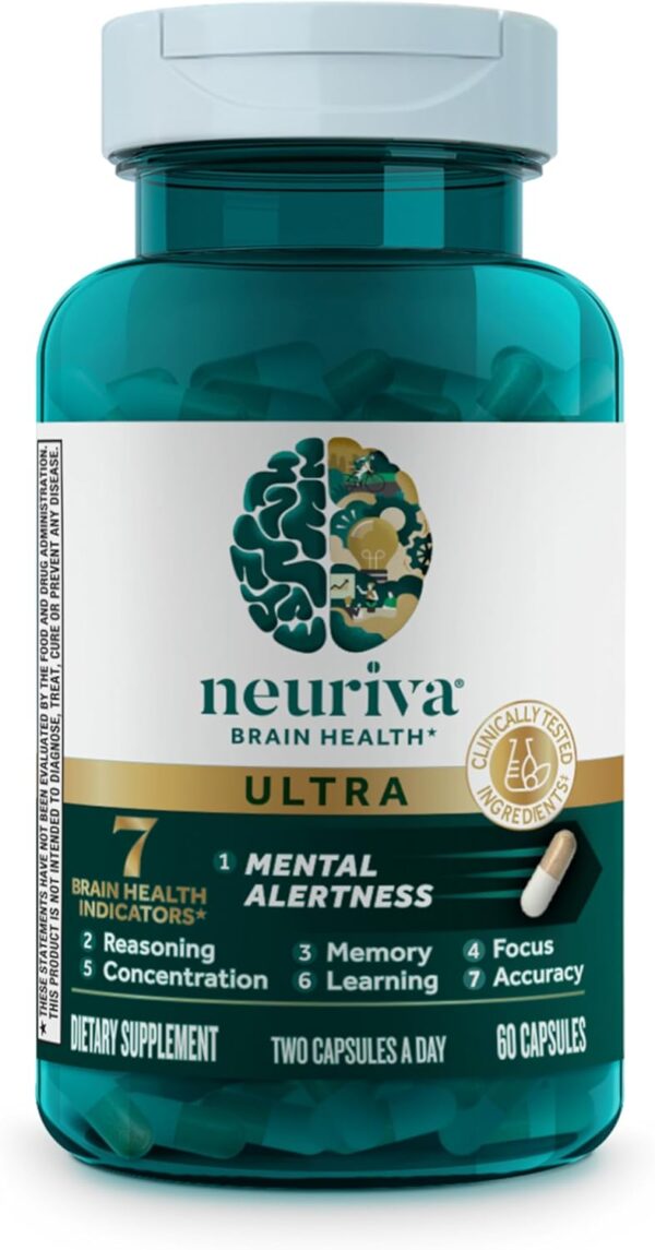 NEURIVA Ultra Decaffeinated Clinically Tested Nootropic Brain Supplement for Mental Alertness, Memory, Focus & Concentration, Cognivive, Neurofactor, Phosphatidylserine, Vitamins B6 B12, 60 Capsules - Image 23