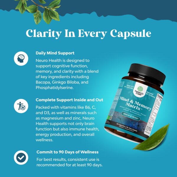 Advanced Nootropics Brain Support Supplement - Synergetic Mental Energy and Focus Supplement with Brain Vitamins for Cognitive Enhancement - Mind and Memory Supplement for Brain Health (30 Servings) - Image 3