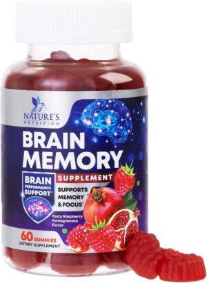 Brain Supplement Gummies for Concentration Memory & Focus Support - Brain Clarity Health with B6 B12, Phosphatidylserine, Coffee Extract, Nootropics Cognitive Vitamins for Adults - 60 Vegan Gummies