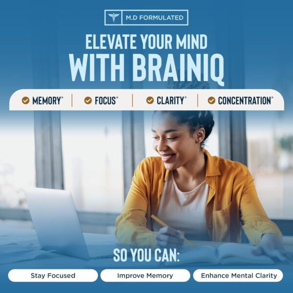 BrainIQ Nootropic Brain Supplements for Memory and Focus | Memory Supplement for Brain Health | Cognitive Supplement & Memory Pill with Lion's Mane, L-threonine & Coffee Extract - 60 Count (Pack of 1) - Image 2