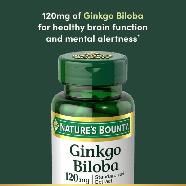 Nature's Bounty Ginkgo Biloba Capsules 120mg, Memory Support Supplement, Supports Brain Function and Mental Alertness, 100 Capsules - Image 3
