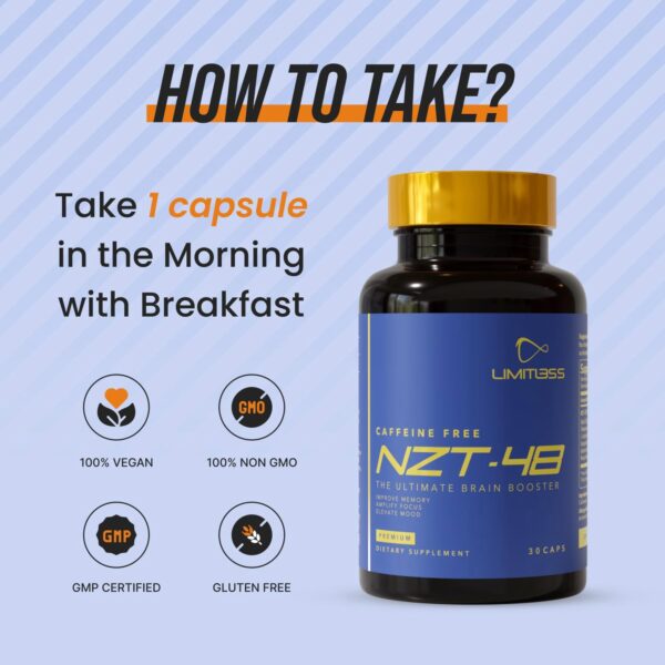 NZT-48 Premium Brain Booster - Lions Mane Supplement Capsules - Nootropic Brain Supplements for Memory and Focus - Brain Pills - Natural Energy - Caffeine Free, Phosphatidylserine, 30 Servings - Image 3