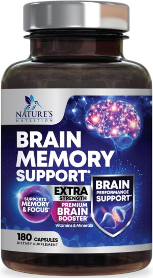 Brain Supplements for Memory and Focus - 40 Nootropics & Vitamins to Support Mental Alertness, Clarity & Concentration, Brain Health Cognitive Memory Pills, B6, B12, Phosphatidylserine - 180 Capsules