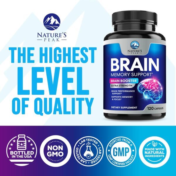 Brain Supplement Memory Pills - Nootropics Support for Concentration, Clarity, Energy & Focus - Brain Health with Bacopa, Cognitive Vitamins, Phosphatidylserine, DMAE - Brain Booster - 120 Capsules - Image 4