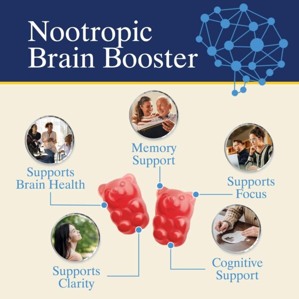 Brain Supplements for Memory, Focus, Concentration - Brain Gummy Vitamin Plus Nootropics, Phosphatidylserine, B6 & B12, Caffeine Free Nootropic, Clarity & Memory Support Supplement - 60 Gummies - Image 5