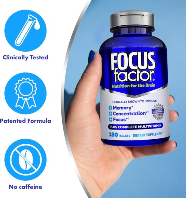 Focus Factor Brain Supplement Multivitamin Improve Memory and Clarity Boost Concentration Neuro Energy Learning Reasoning for Men and Women 180 Tablets - Image 3