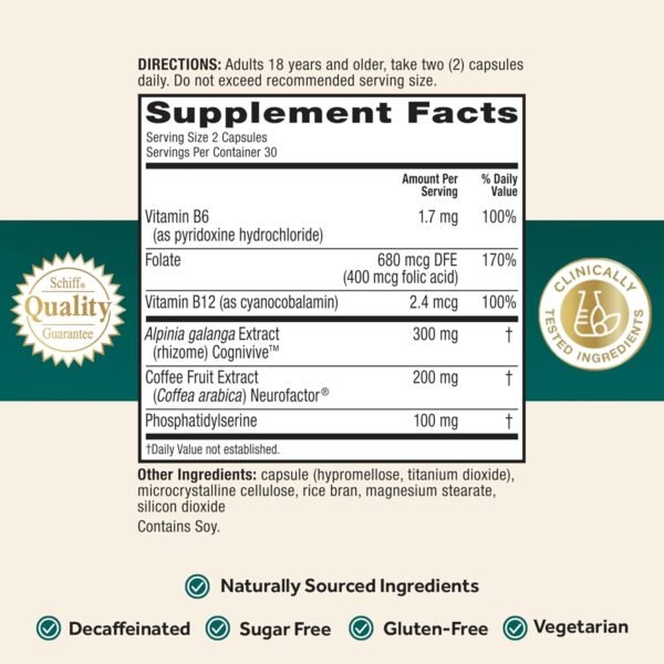 NEURIVA Ultra Decaffeinated Clinically Tested Nootropic Brain Supplement for Mental Alertness, Memory, Focus & Concentration, Cognivive, Neurofactor, Phosphatidylserine, Vitamins B6 B12, 60 Capsules - Image 4
