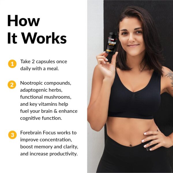 Force Factor Forebrain Focus Brain Booster, Brain Supplement to Boost Clarity & Concentration, for Memory & Sharpness & Increase Productivity, Nootropic Brain Support Supplement, 60 Capsules, Black - Image 4