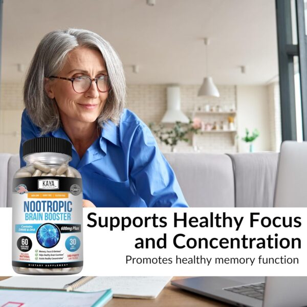 Kaya Naturals - Nootropic Brain Booster - for Memory & Focus - Brain Support Supplement - Focus & Concentration & Learning Accuracy - Cognitive Function - 60 Count - Image 3