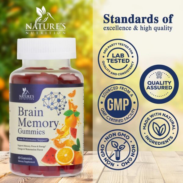 Brain Supplements for Memory, Focus, Concentration - Brain Gummy Vitamin Plus Nootropics, Phosphatidylserine, B6 & B12, Caffeine Free Nootropic, Clarity & Memory Support Supplement - 60 Gummies - Image 4