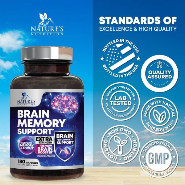 Brain Supplements for Memory and Focus - 40 Nootropics & Vitamins to Support Mental Alertness, Clarity & Concentration, Brain Health Cognitive Memory Pills, B6, B12, Phosphatidylserine - 180 Capsules - Image 4