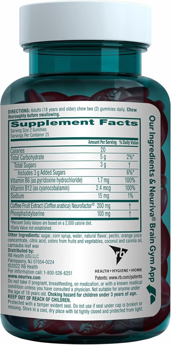 NEURIVA Plus Brain Supplement for Memory,Focus & Concentration+Cognitive Function with Vitamins B6 & B12 and Clinically Tested Nootropics Phosphatidylserine and Neurofactor,50ct Strawberry Gummies - Image 20