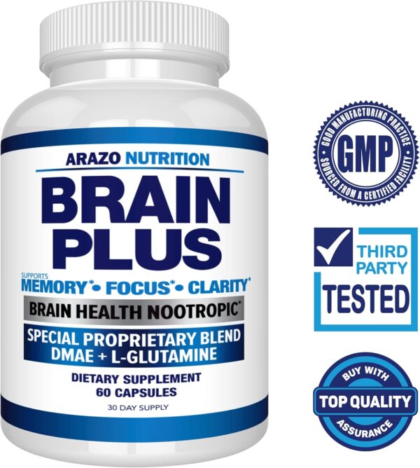 Arazo Nutrition Premium Brain Function Supplement – Memory, Focus, Clarity – Nootropic Booster with DMAE, Bacopa Monnieri, L-Glutamine, Multi Vitamins, Multi Minerals - Image 2