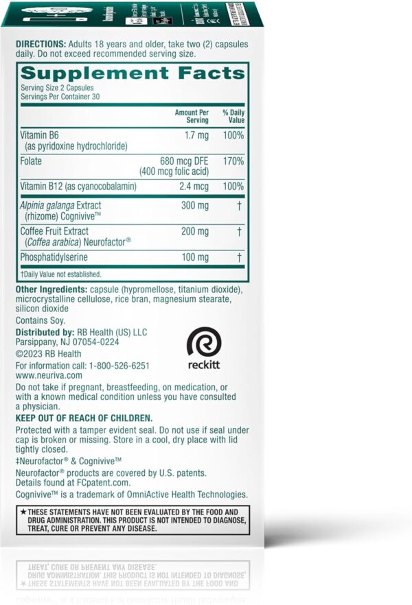 NEURIVA Ultra Decaffeinated Clinically Tested Nootropic Brain Supplement for Mental Alertness, Memory, Focus & Concentration, Cognivive, Neurofactor, Phosphatidylserine, Vitamins B6 B12, 60 Capsules - Image 14