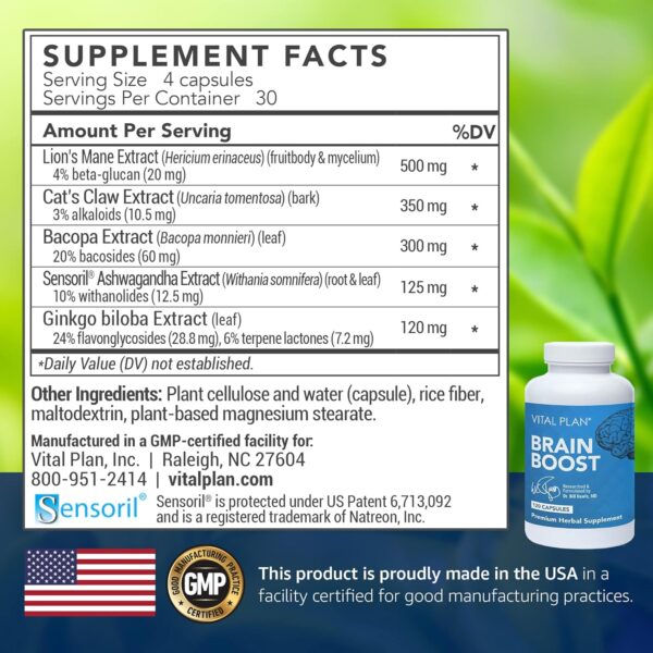 Brain Boost Supplement by Dr. Bill Rawls – Brain Boosting Capsules w/Lion’s Mane, Cat’s Claw, Bacopa, Sensoril Ashwagandha & Ginkgo Biloba - Image 2
