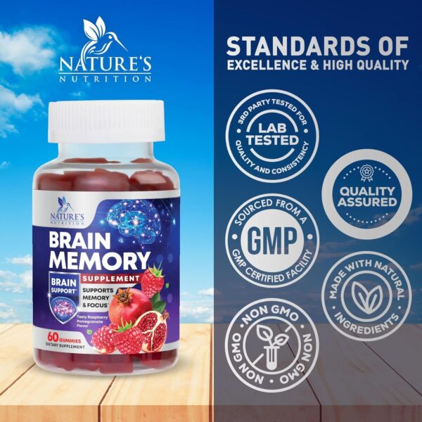 Brain Supplement Gummies for Concentration Memory & Focus Support - Brain Clarity Health with B6 B12, Phosphatidylserine, Coffee Extract, Nootropics Cognitive Vitamins for Adults - 60 Vegan Gummies - Image 4