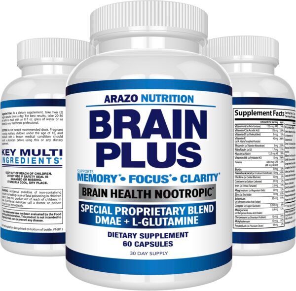 Arazo Nutrition Premium Brain Function Supplement – Memory, Focus, Clarity – Nootropic Booster with DMAE, Bacopa Monnieri, L-Glutamine, Multi Vitamins, Multi Minerals - Image 6